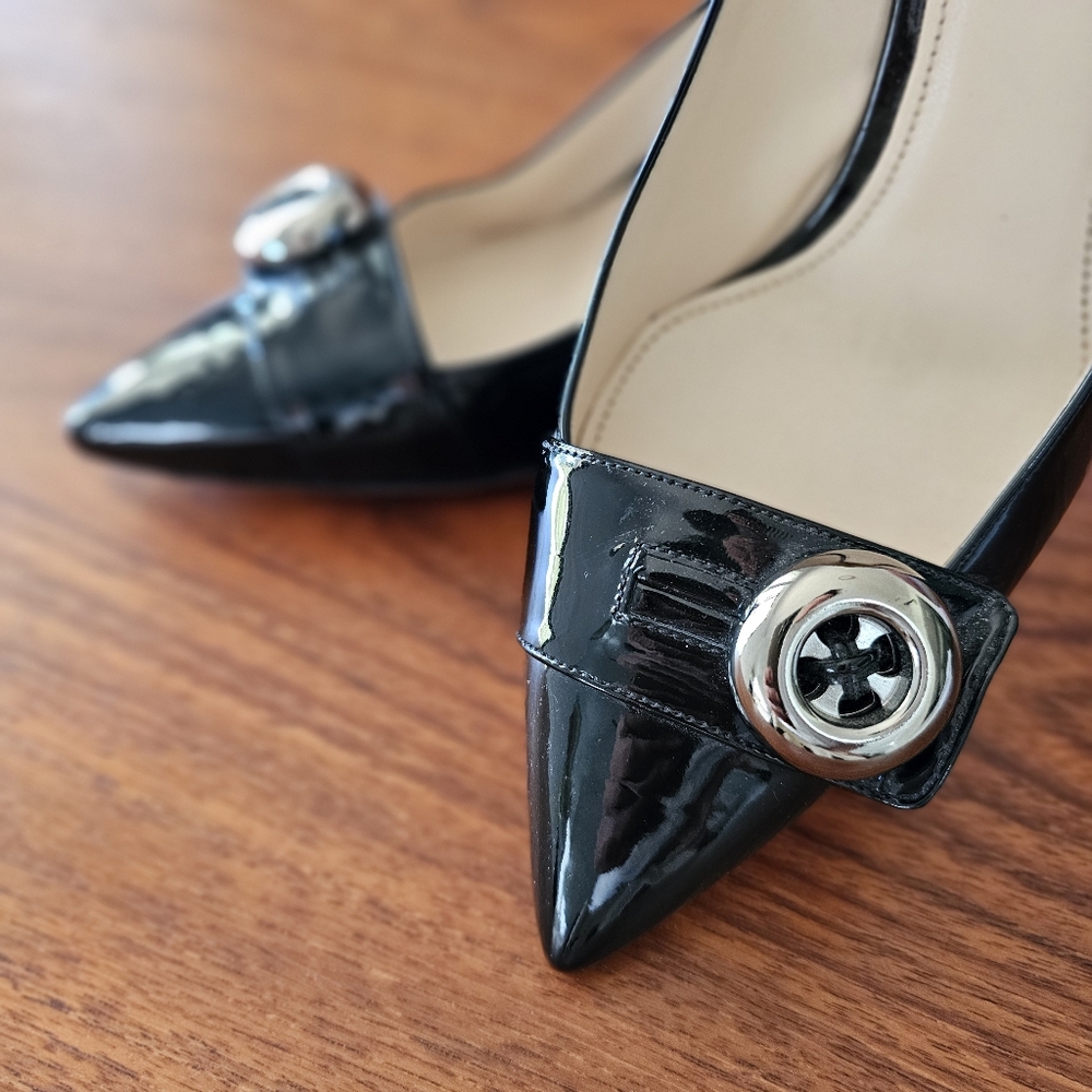 PRADA Black Italian Patent Leather Button Heels Point Toe Sz 40.5 NWOT - Picture 5 of 14